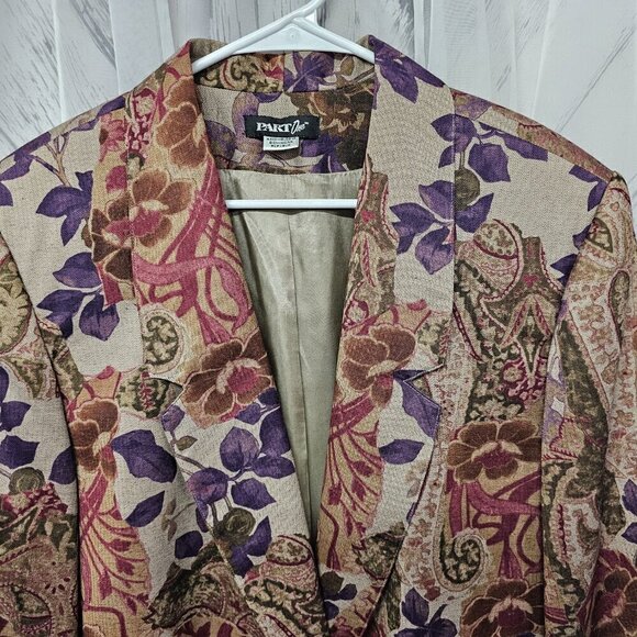 Vintage Part One Purple Green Floral Paisley Single Breasted Blazer Size 16 - Picture 2 of 9